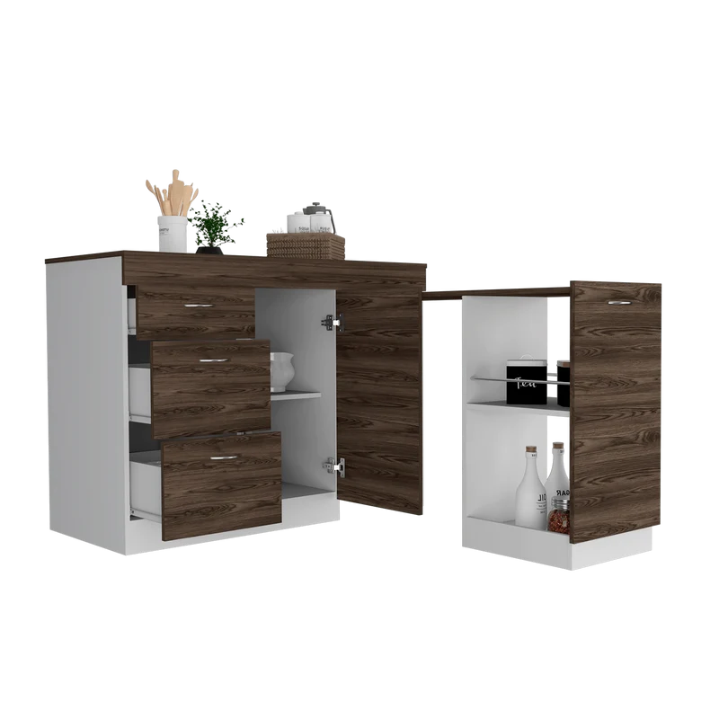 Gabinete Inferior de Cocina Amatista, Blanco y Chocolate, con Amplia Capacidad de Almacenamiento, No Incluye Mesón ZF