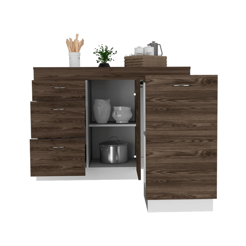 Gabinete Inferior de Cocina Amatista, Blanco y Chocolate, con Amplia Capacidad de Almacenamiento, No Incluye Mesón ZF