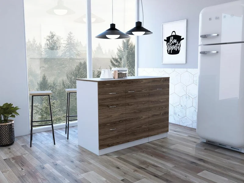 Gabinete Inferior de Cocina Amatista, Blanco y Chocolate, con Amplia Capacidad de Almacenamiento, No Incluye Mesón ZF