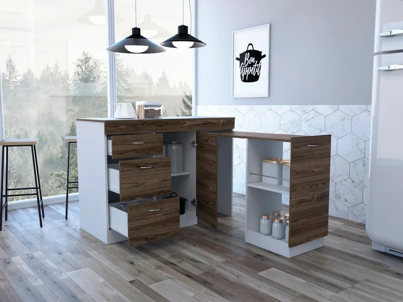 Gabinete Inferior de Cocina Amatista, Blanco y Chocolate, con Amplia Capacidad de Almacenamiento, No Incluye Mesón ZF