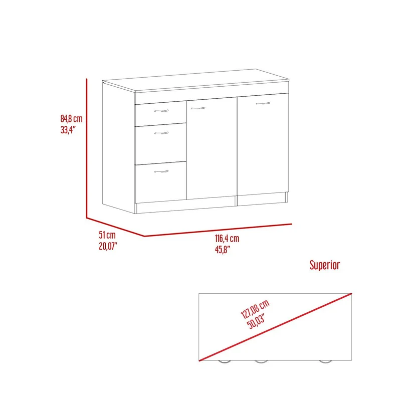 Gabinete Inferior de Cocina Amatista, Blanco y Chocolate, con Amplia Capacidad de Almacenamiento, No Incluye Mesón ZF