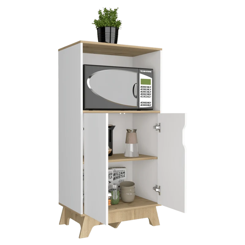 Mueble Auxiliar Lirio, Blanco Duqueza y Café Claro, con Espacio para Microondas ZF