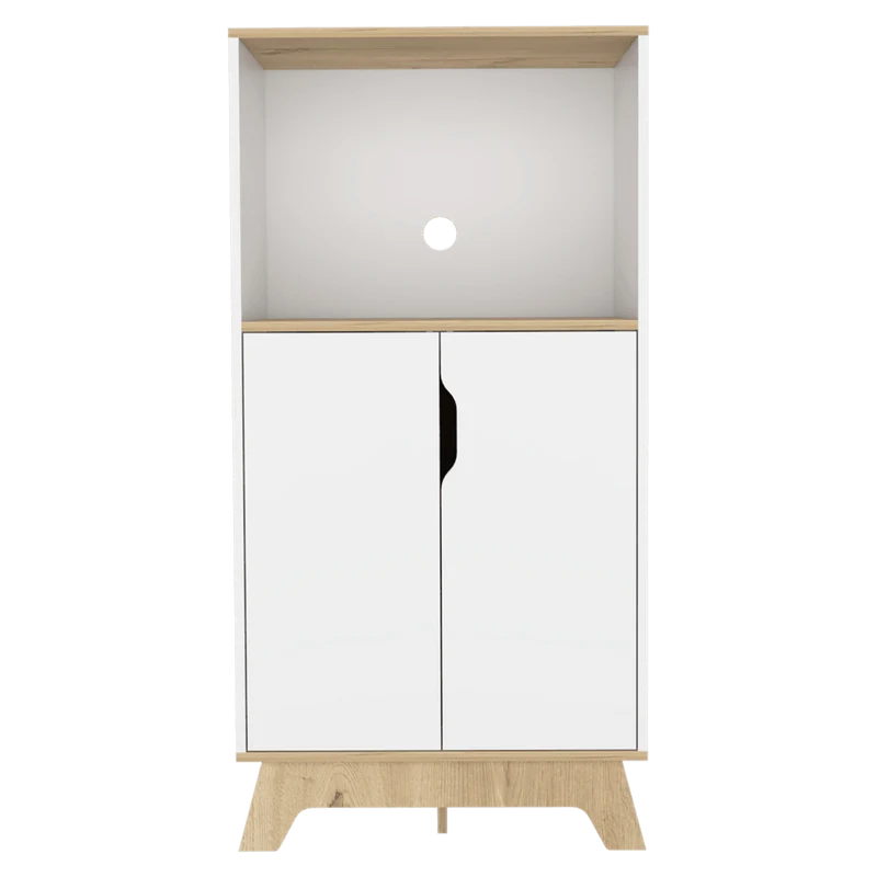 Mueble Auxiliar Lirio, Blanco Duqueza y Café Claro, con Espacio para Microondas ZF