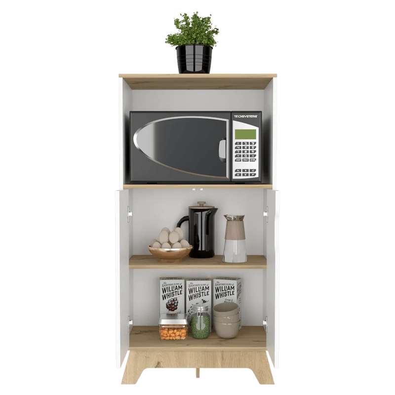 Mueble Auxiliar Lirio, Blanco Duqueza y Café Claro, con Espacio para Microondas ZF