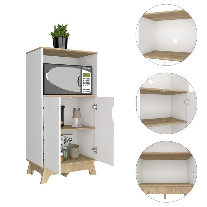 Mueble Auxiliar Lirio, Blanco Duqueza y Café Claro, con Espacio para Microondas ZF