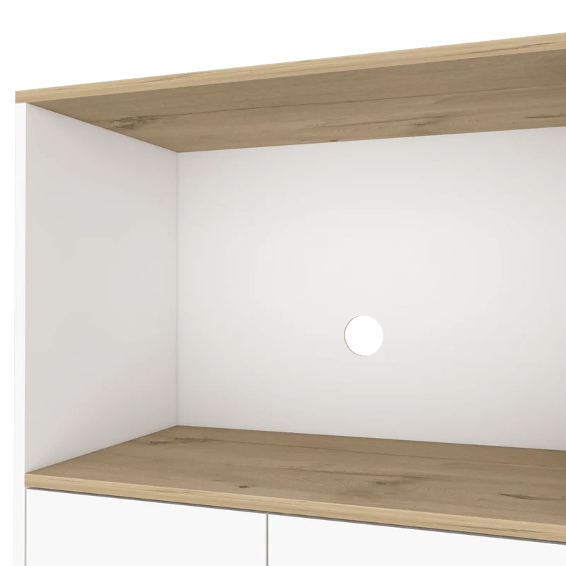 Mueble Auxiliar Lirio, Blanco Duqueza y Café Claro, con Espacio para Microondas ZF