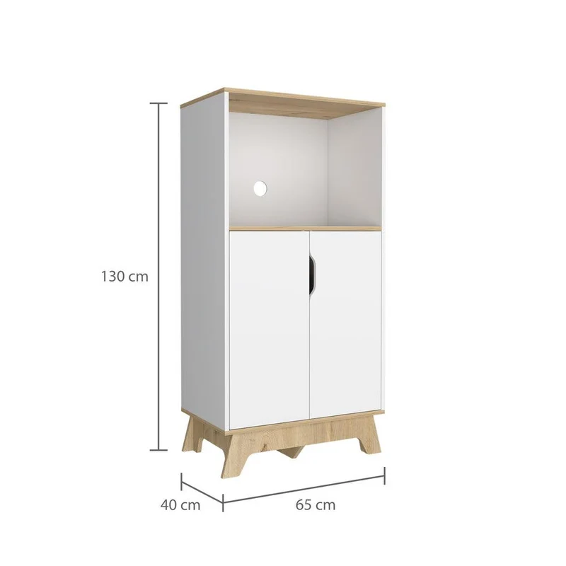 Mueble Auxiliar Lirio, Blanco Duqueza y Café Claro, con Espacio para Microondas ZF