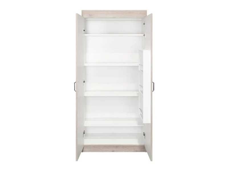 Alacena Multiusos Varese, Bardolino y Blanco Vainilla, Posee un Estante Adicional en la Puerta y Cuatro Entrepaños
