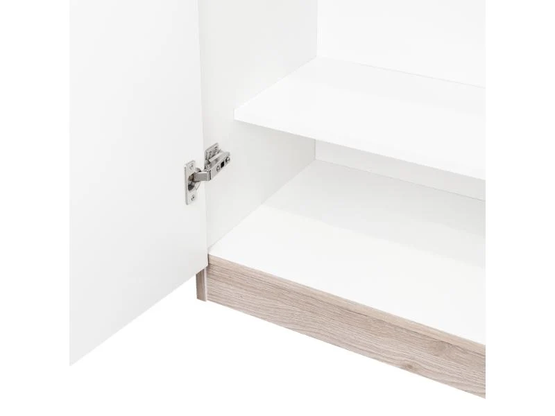 Alacena Multiusos Varese, Bardolino y Blanco Vainilla, Posee un Estante Adicional en la Puerta y Cuatro Entrepaños