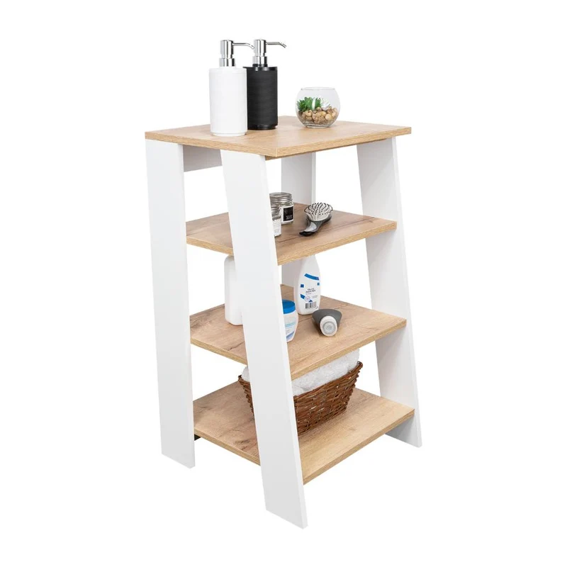 Organizador de Baño Aqua 3 Pequeño, Blanco Vainilla y Fresno Europeo, con Variedad de Entrepaños