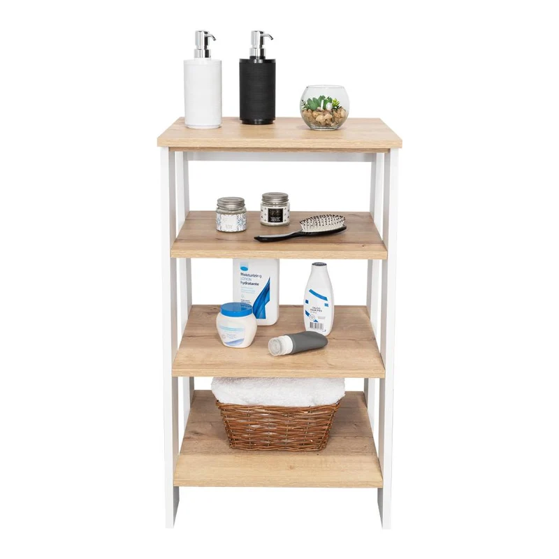 Organizador de Baño Aqua 3 Pequeño, Blanco Vainilla y Fresno Europeo, con Variedad de Entrepaños