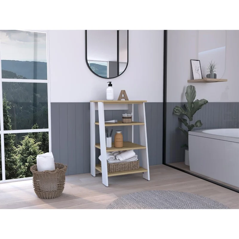 Organizador de Baño Aqua 3 Pequeño, Blanco Vainilla y Fresno Europeo, con Variedad de Entrepaños