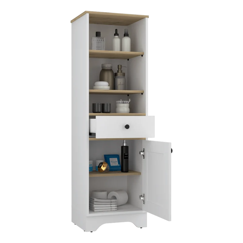 Gabinete de Baño Aqua 2, Blanco Perla y Café Claro, con Variedad de Entrepaños