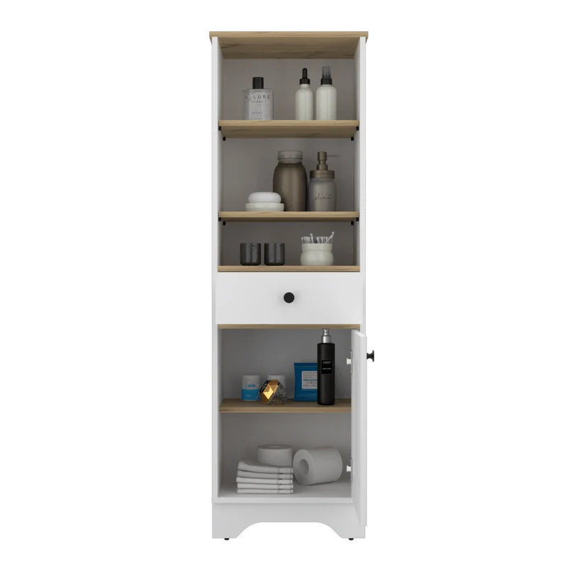 Gabinete de Baño Aqua 2, Blanco Perla y Café Claro, con Variedad de Entrepaños