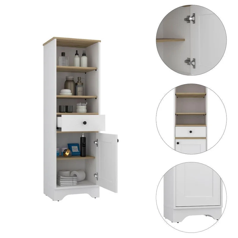 Gabinete de Baño Aqua 2, Blanco Perla y Café Claro, con Variedad de Entrepaños