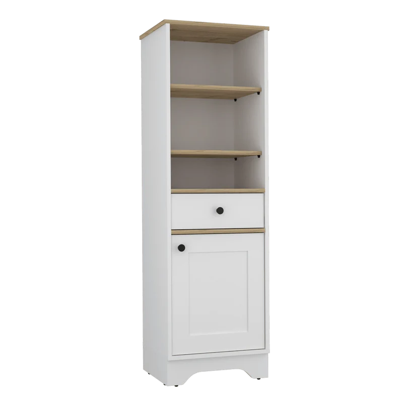 Gabinete de Baño Aqua 2, Blanco Perla y Café Claro, con Variedad de Entrepaños