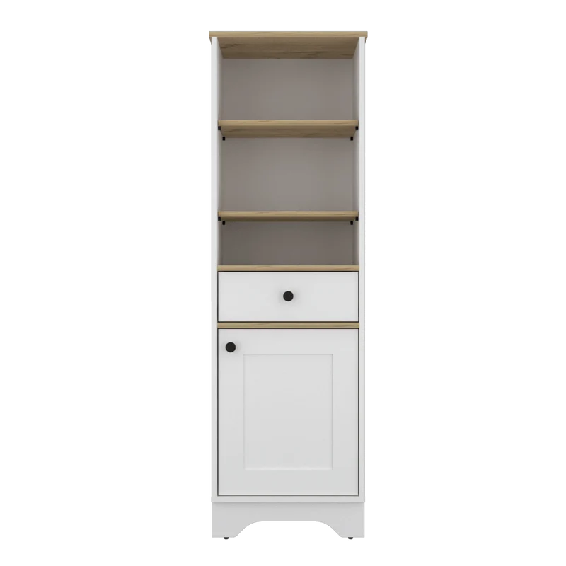 Gabinete de Baño Aqua 2, Blanco Perla y Café Claro, con Variedad de Entrepaños