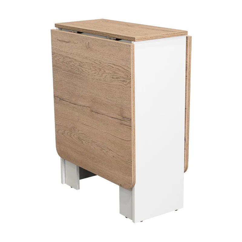 Mesa Auxiliar de Cocina Plegable Mérida, Blanco y Fresno Europeo, con Amplia Superficie