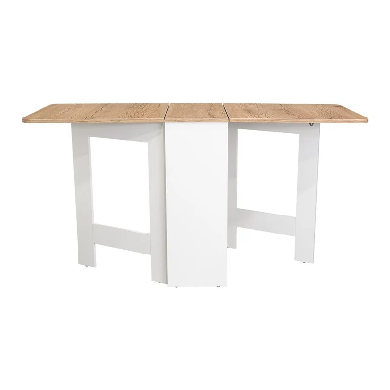 Mesa Auxiliar de Cocina Plegable Mérida, Blanco y Fresno Europeo, con Amplia Superficie