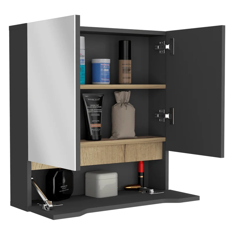 Gabinete de Baño Vicent, Plata Oscuro y Café Claro, con Espejo