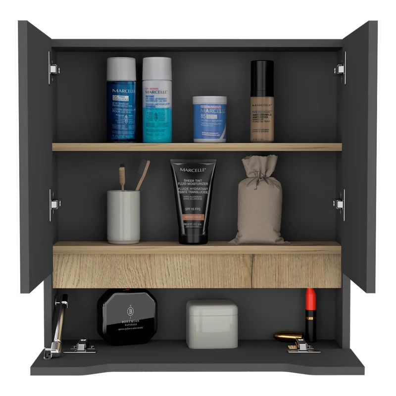 Gabinete de Baño Vicent, Plata Oscuro y Café Claro, con Espejo