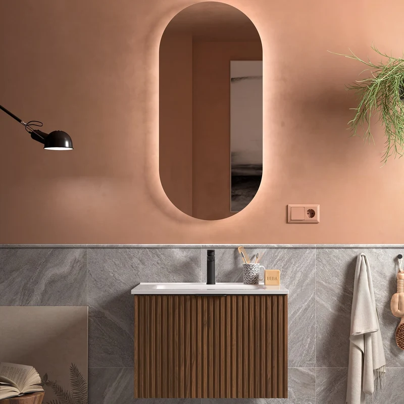 Mueble de baño suspendido de 1 cajón con lavabo de porcelana BIBA