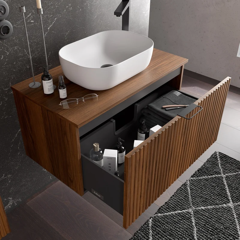 Mueble de Baño suspendido de 1 cajón con encimera laminada BIBA