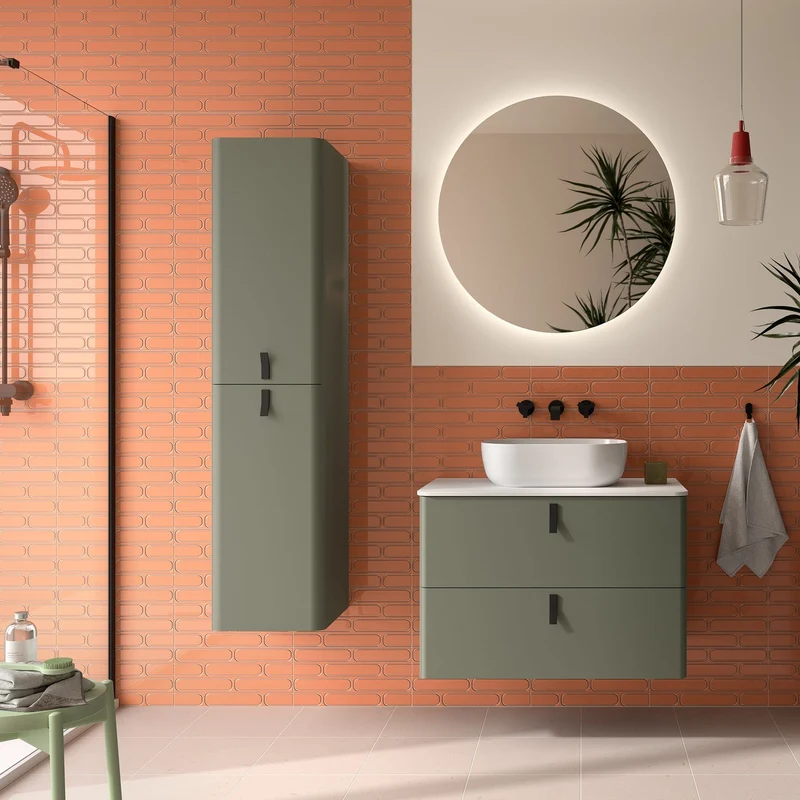 Mueble de baño suspendido Uniiq E-S de 2 cajones con encimera mineral solid