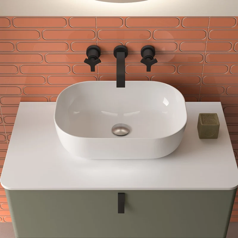 Mueble de baño suspendido Uniiq E-S de 2 cajones con encimera mineral solid