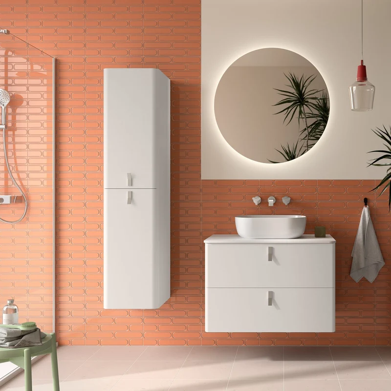 Mueble de baño suspendido Uniiq E-S de 2 cajones con encimera mineral solid