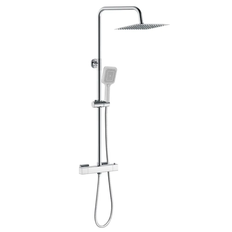 Aica Columna de Ducha con termostato y alcachofa cuadrada 30x30cm rociador superior plata brillante barra redonda