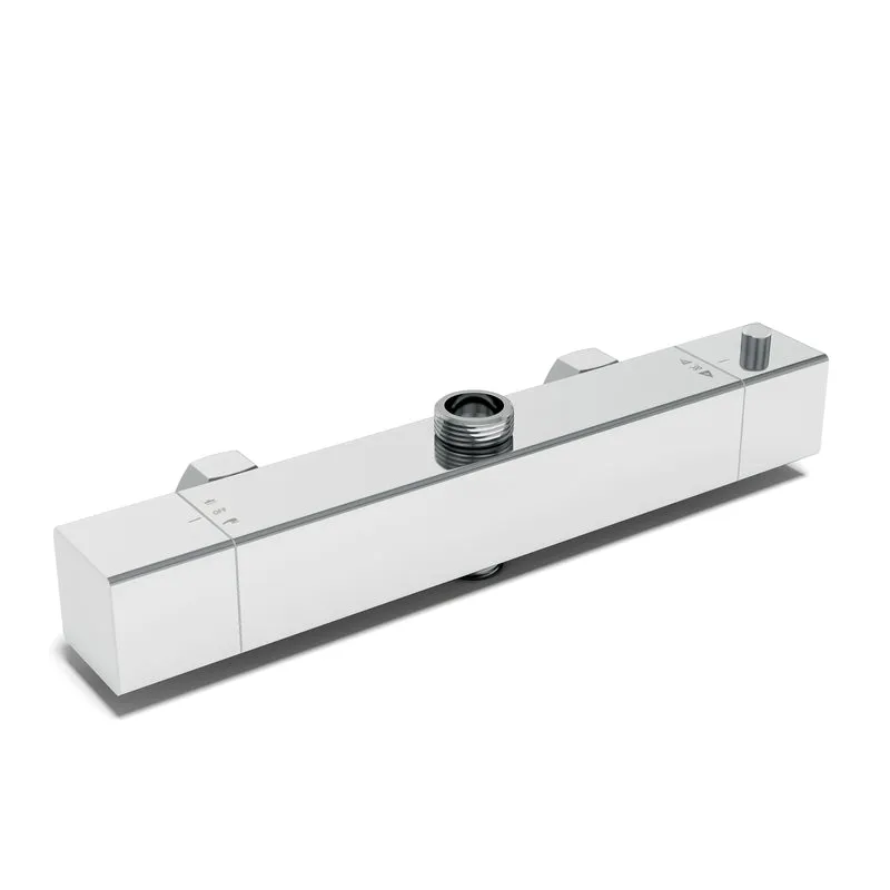 Aica Columna de Ducha con termostato y alcachofa cuadrada 30x30cm rociador superior plata brillante barra redonda