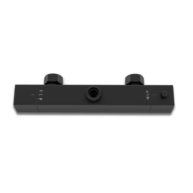 Aica Columna de Ducha con termostato y alcachofa cuadrada 30x30cm rociador superior negro mate barra redonda