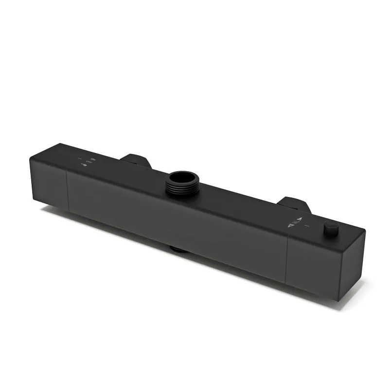 Aica Columna de Ducha con termostato y alcachofa cuadrada 30x30cm rociador superior negro mate barra redonda