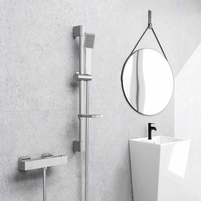 Columna de ducha barra cromado Aica Sanitarios con ducha de mano y termostato cuadrado estante de jabón para baño y bañera