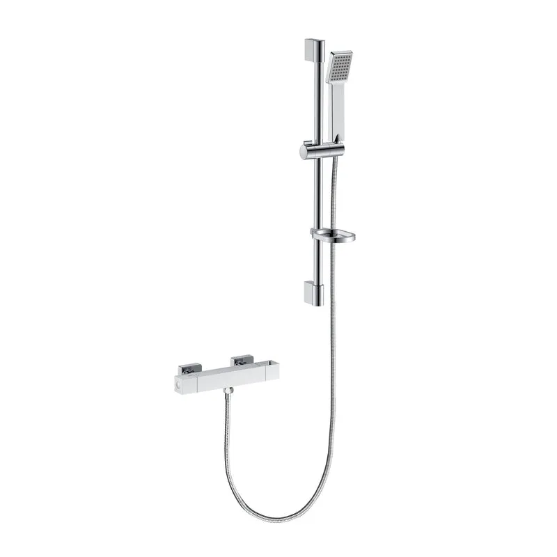 Columna de ducha barra cromado Aica Sanitarios con ducha de mano y termostato cuadrado estante de jabón para baño y bañera