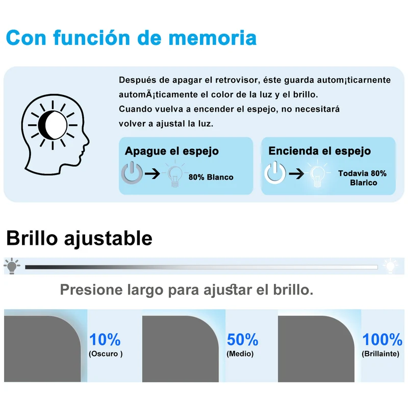 Aica Espejo de baño LED ,luz blanca 6000k,brillo ajustable,colgado horizontal/vertical,interruptor táctil.