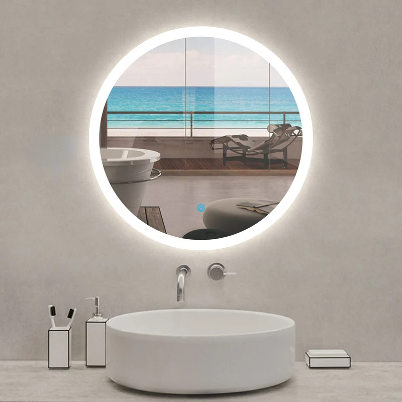 60×60CM Espejo Redondo de Baño con Iluminación Led Interruptor Táctil Espejo de Pared con Función Antivaho