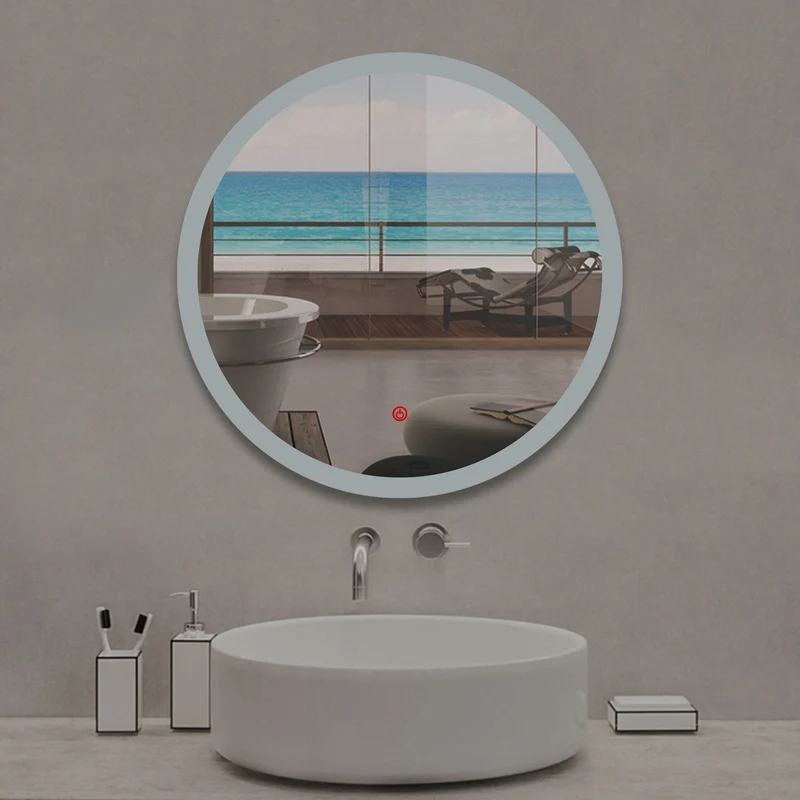 60×60CM Espejo Redondo de Baño con Iluminación Led Interruptor Táctil Espejo de Pared con Función Antivaho