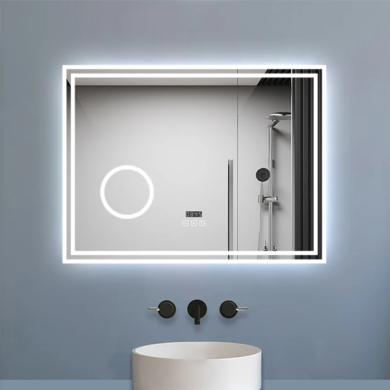 Aica Espejo de baño LED ,Reloj,Lupa,Bluetooth