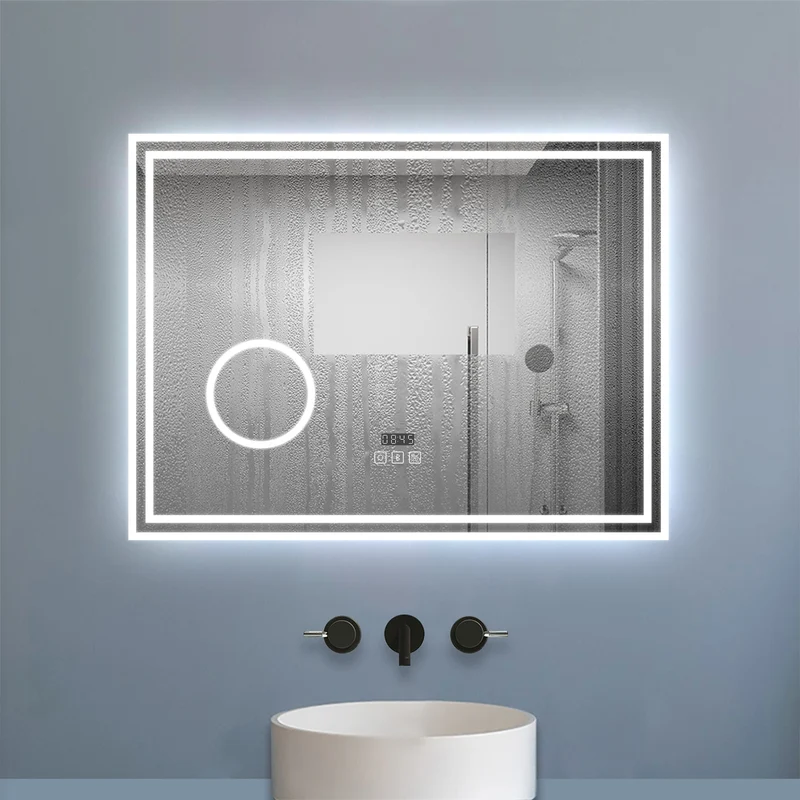 Aica Espejo de baño LED ,Reloj,Lupa,Bluetooth