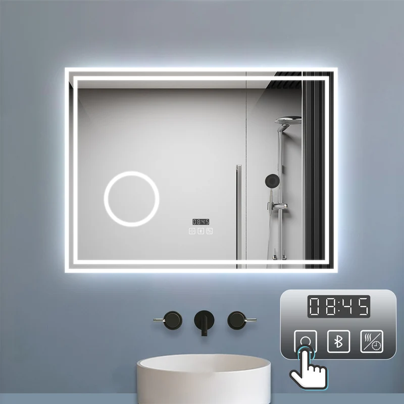 Aica Espejo de baño LED ,Reloj,Lupa,Bluetooth