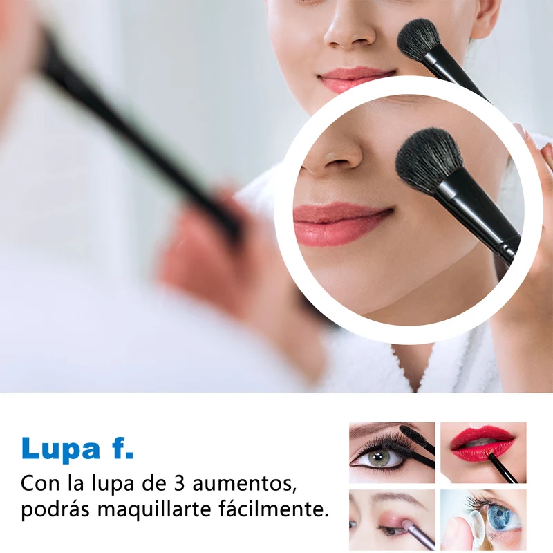 Aica Espejo de baño LED ,Reloj,Lupa,Bluetooth