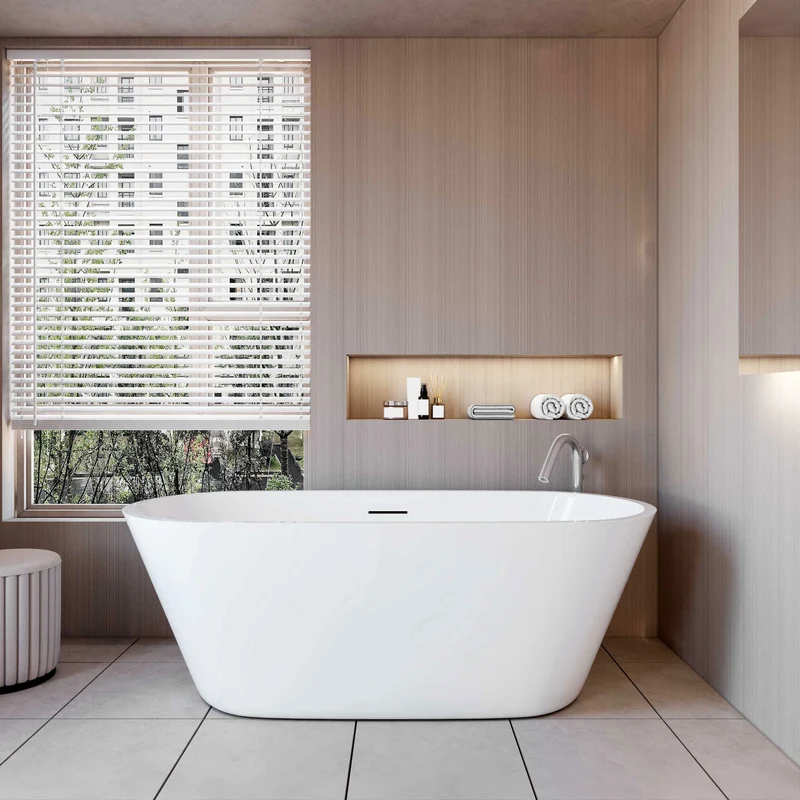 AICA Bañera acrílica exenta ovalada,1700x800x580mm,color blanco,incluye manguera + desagüe
