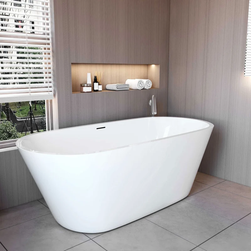 AICA Bañera acrílica exenta ovalada,1700x800x580mm,color blanco,incluye manguera + desagüe