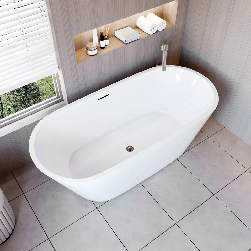 AICA Bañera acrílica exenta ovalada,1700x800x580mm,color blanco,incluye manguera + desagüe