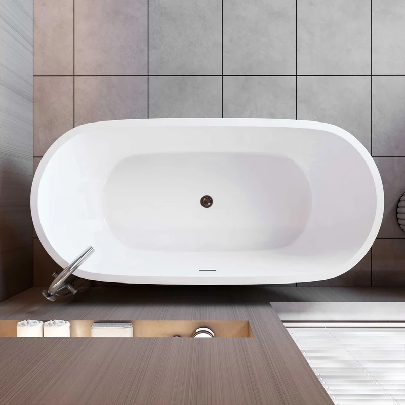 AICA Bañera acrílica exenta ovalada,1700x800x580mm,color blanco,incluye manguera + desagüe