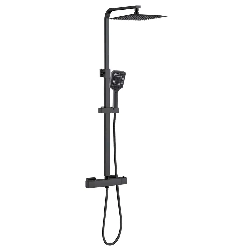 Aica Columna de Ducha Alcachofa Cuadrada con Termostato 30x30cm Rociador Superior Negro Mate Barra Regulable