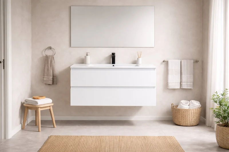 Almagro - Mueble de baño suspendido blanco con lavabo integrado
