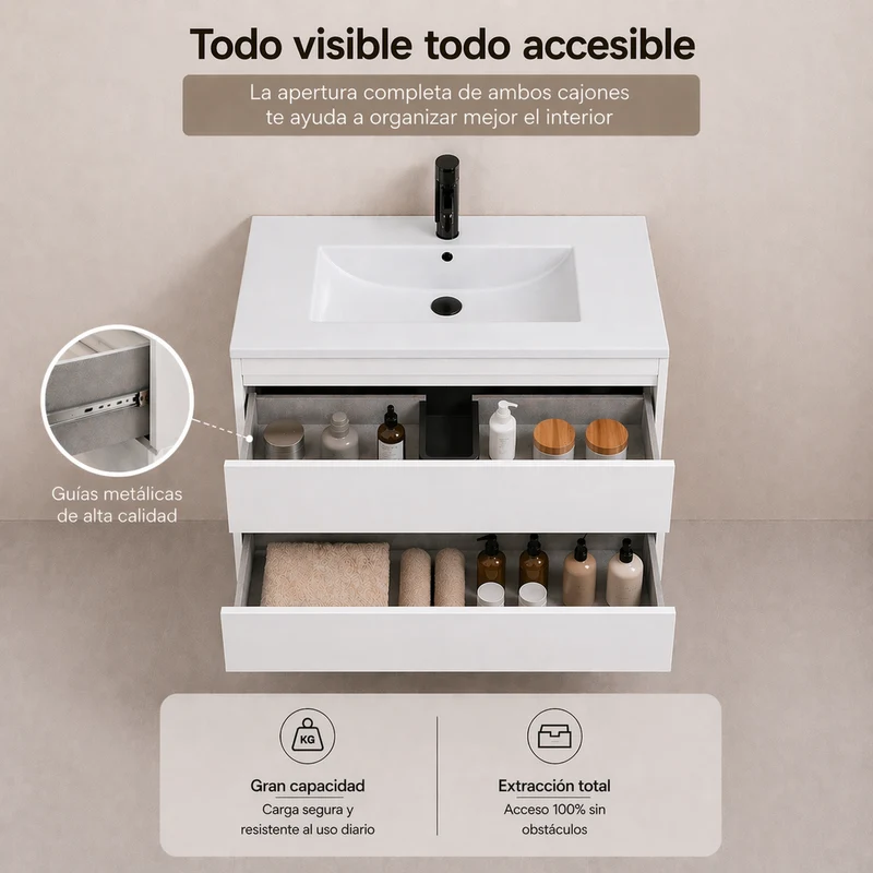 Almagro - Mueble de baño suspendido blanco con lavabo integrado